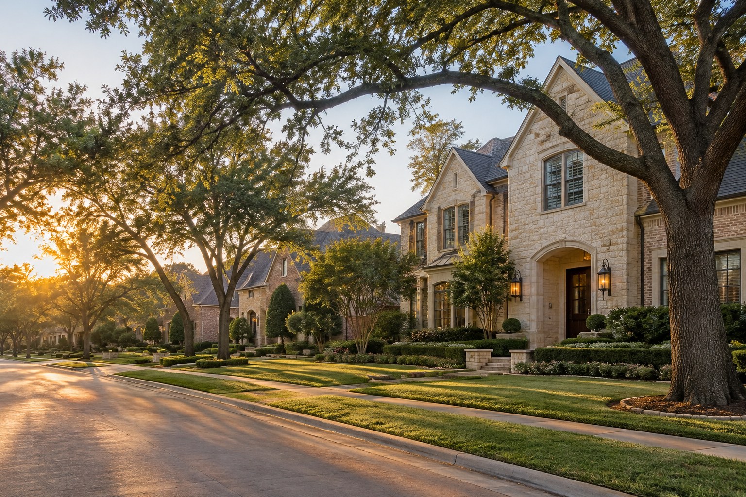A Dallas street at golden hour, illustrative
